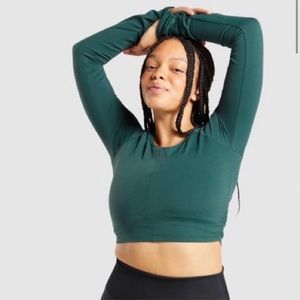 Gymshark Whitney Long Sleeve Crop Top - Amazon Green